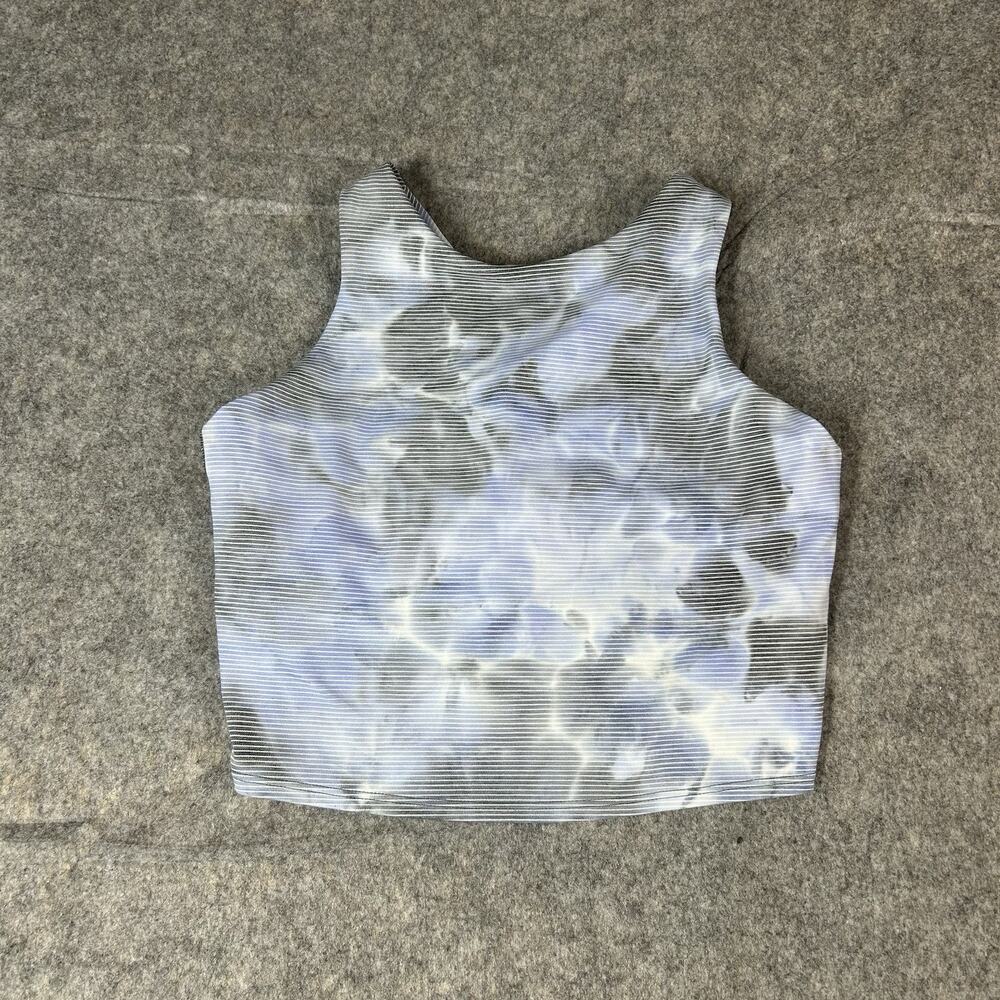 Athleta Blue and White Striped Water-Print Sports Bra Tank